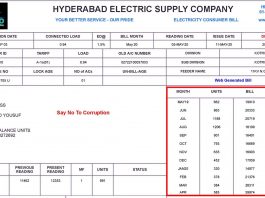 HESCO Duplicate Bill Print, Hyderabad Electric Supply Bill