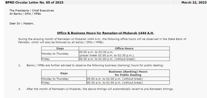 Banking Hours during Ramadan