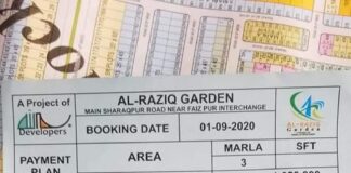 Al Raziq Garden F Block, G Block Payment Plan & Plot Possession