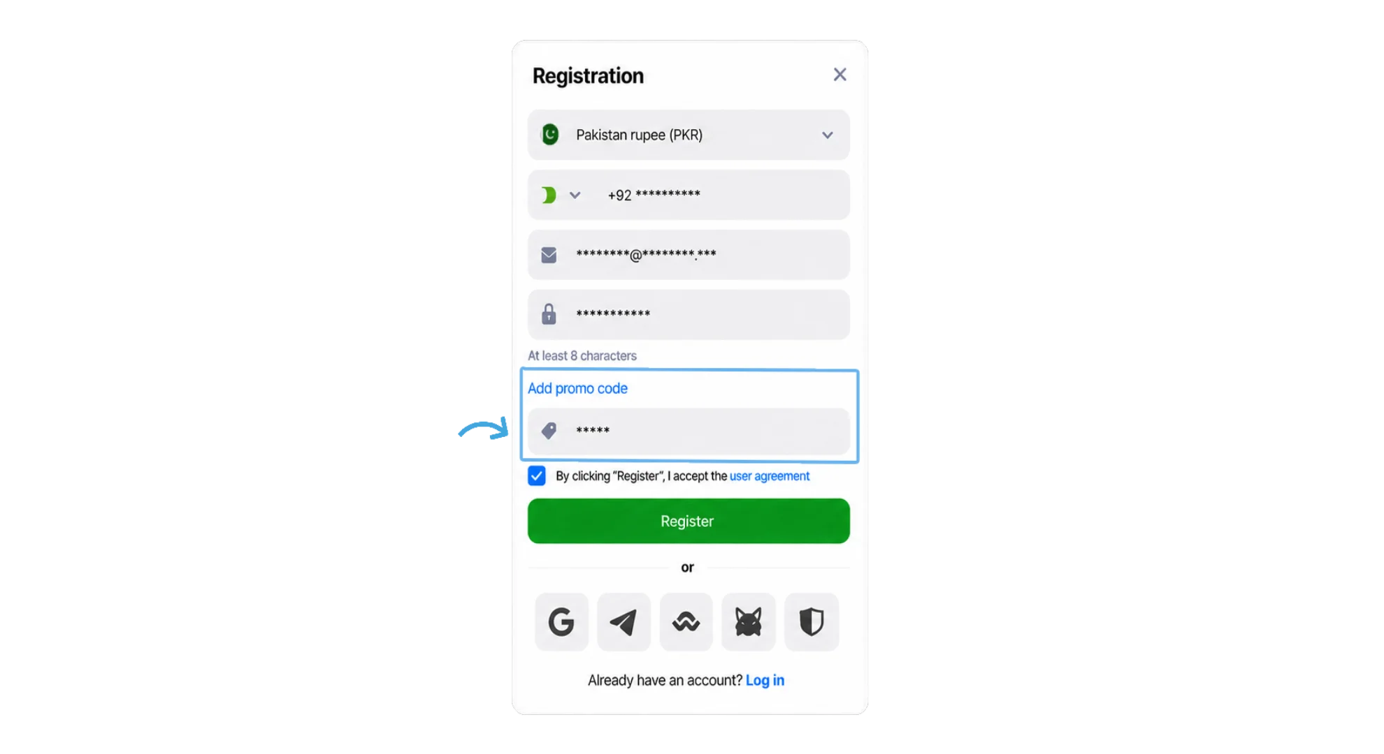 step 3 Adding bonus code during user account registration